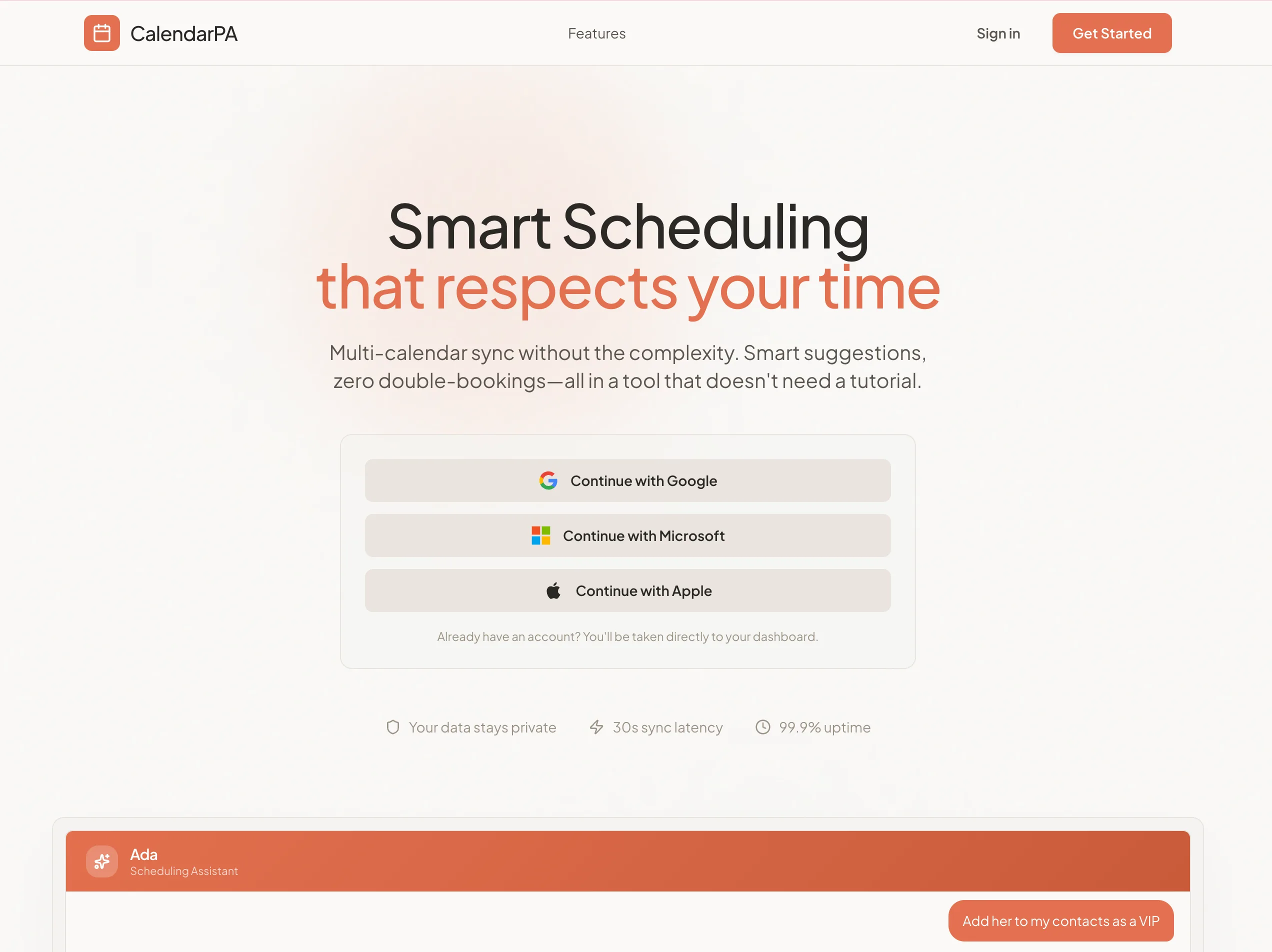 CalendarPA, smart scheduling web app with multi-calendar sync and an AI booking assistant